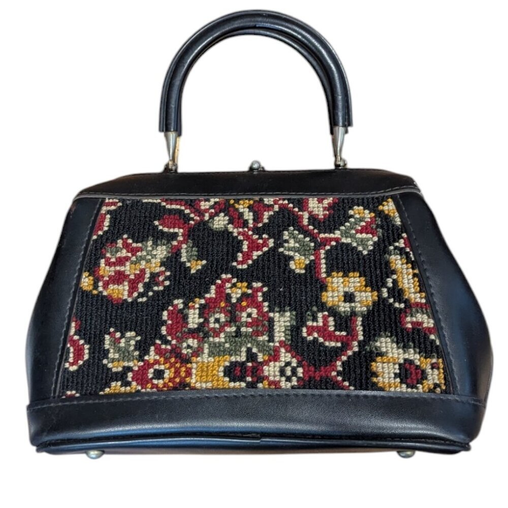 Rare Vintage Hinged Needlepoint 1960's Women's Handbag